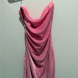 Princess Polly Strapless Pink Glitter Dress